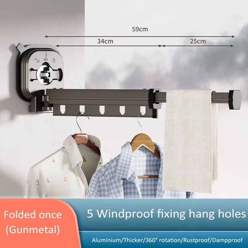 Retractable Drying Rack Suction Cup No Punching Aluminum Alloy Wall Mounted Portable Folding Laundry Hangers for Travel Home