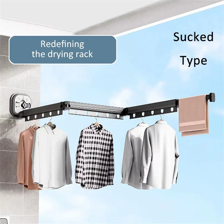 Retractable Drying Rack Suction Cup No Punching Aluminum Alloy Wall Mounted Portable Folding Laundry Hangers for Travel Home