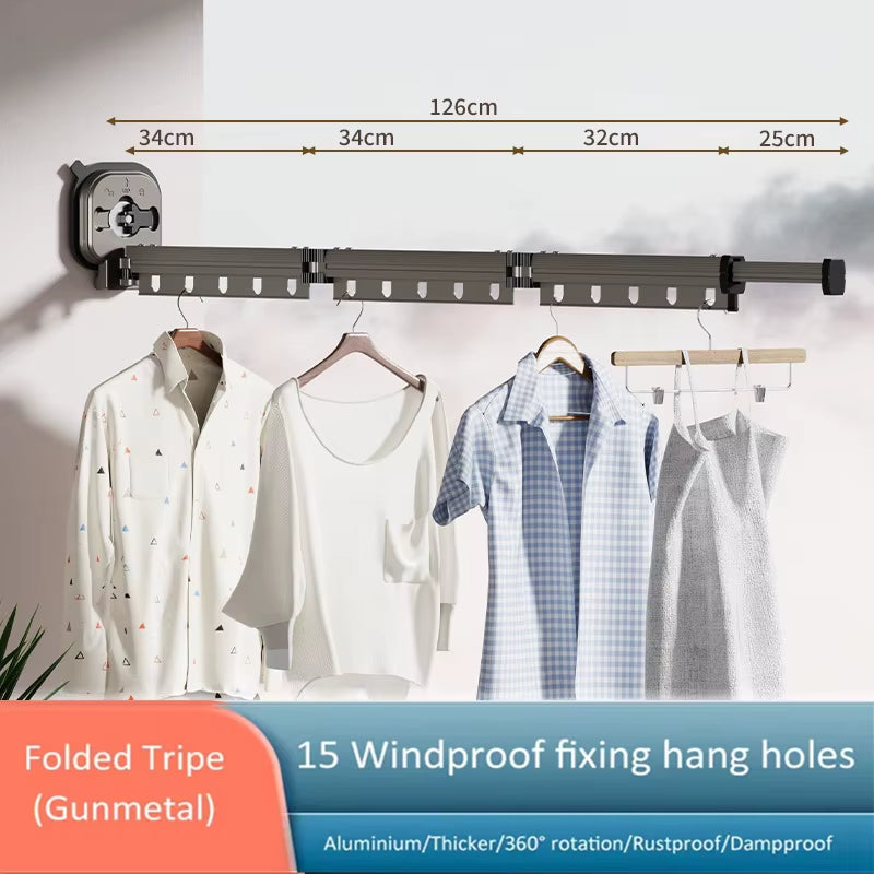 Retractable Drying Rack Suction Cup No Punching Aluminum Alloy Wall Mounted Portable Folding Laundry Hangers for Travel Home