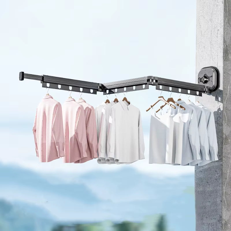 Retractable Drying Rack Suction Cup No Punching Aluminum Alloy Wall Mounted Portable Folding Laundry Hangers for Travel Home