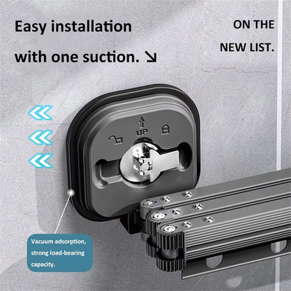 Retractable Drying Rack Suction Cup No Punching Aluminum Alloy Wall Mounted Portable Folding Laundry Hangers for Travel Home